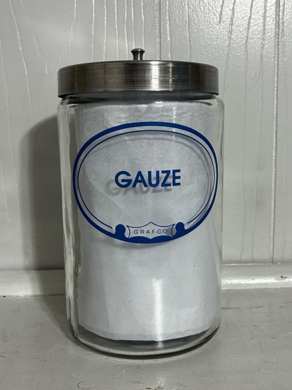 Vintage Glass Apothecary Grafco Gauze Jar Ex Condition 7”x4.5” - Picture 2 of 3